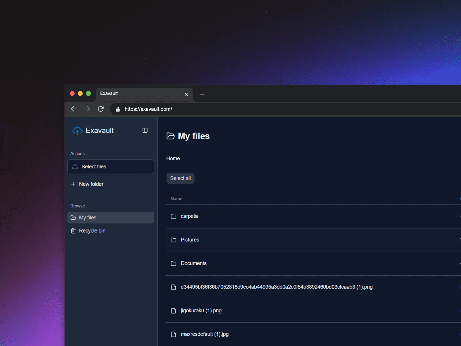 Exavault interface preview