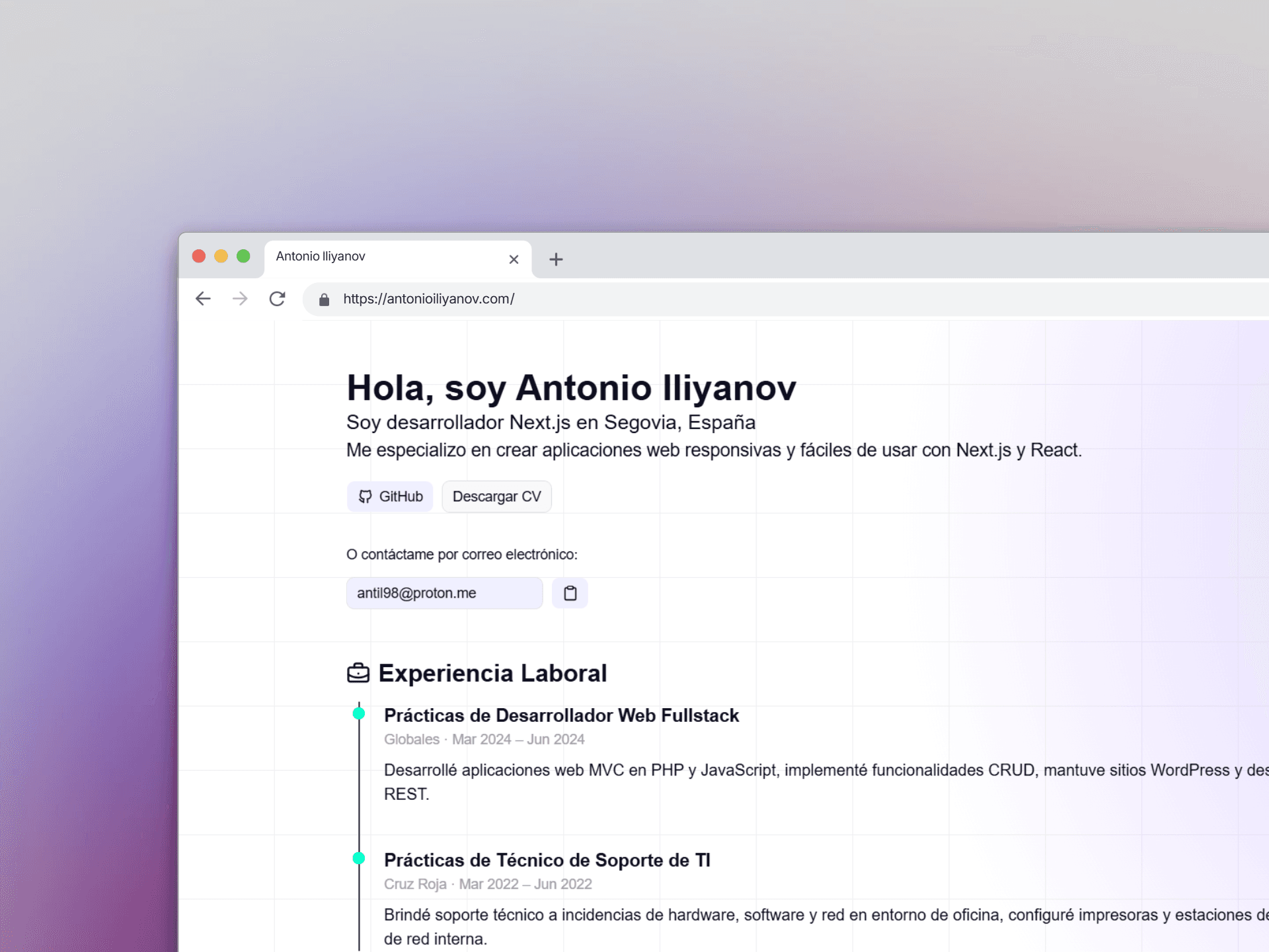 Personal Portfolio interface preview